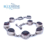 Sterling Silver Garnet Bracelet- 7.5 Inches